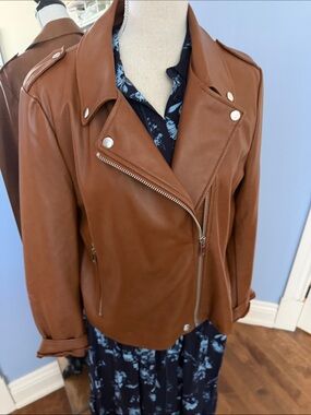 Bagatelle Cognac Vegan Leather Asymmetric Zip Jacket